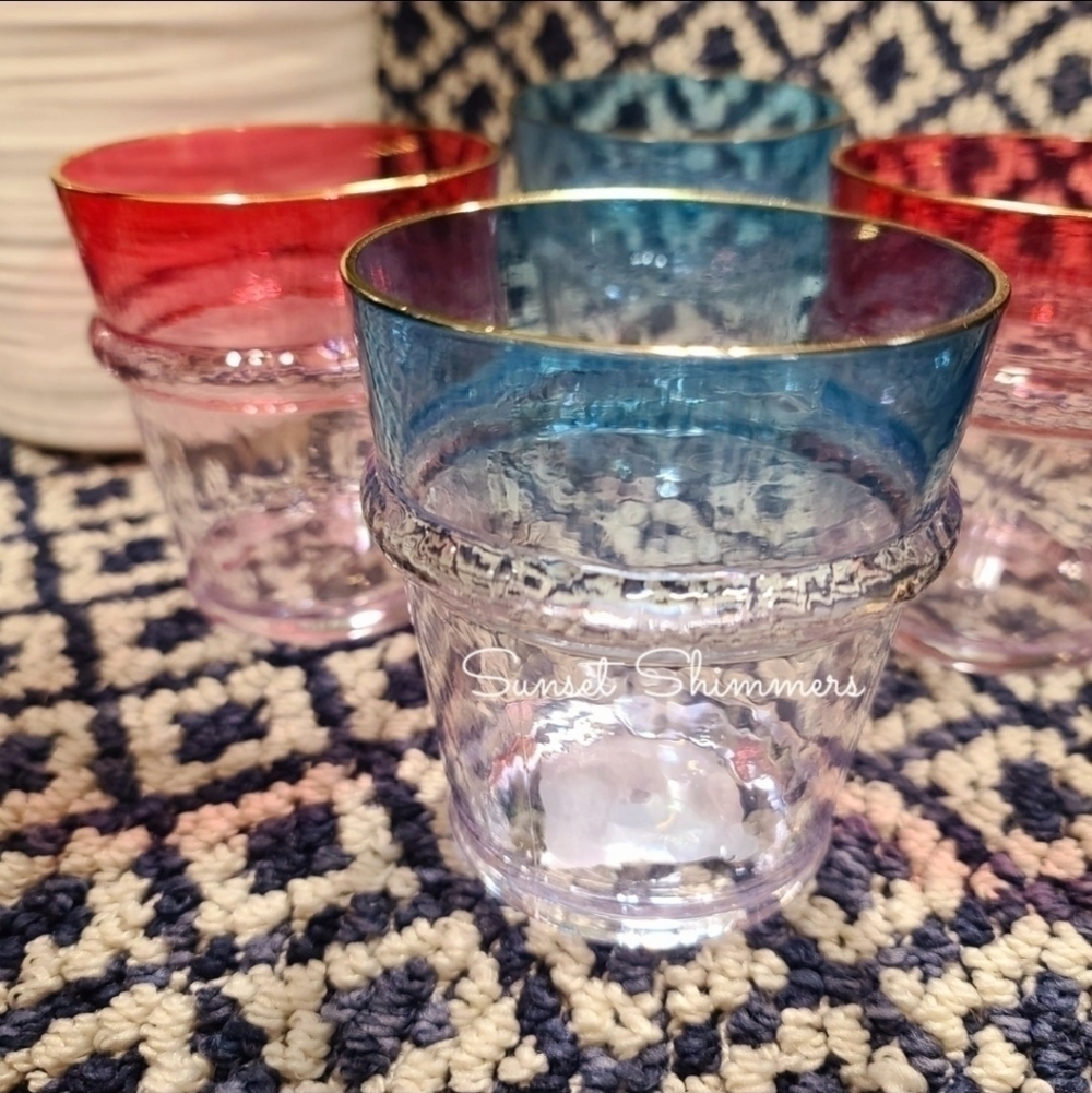 8 Nautica Outdoor Indoor Acrylic Gold Rimmed 4th of July Patriotic Drink Glasses